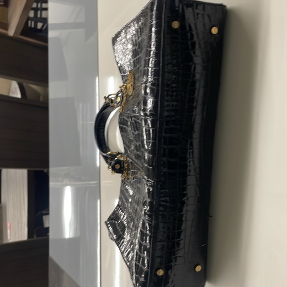 Tory Burch Black and gold Tote with Crocodile Texture - Picture 7 of 9